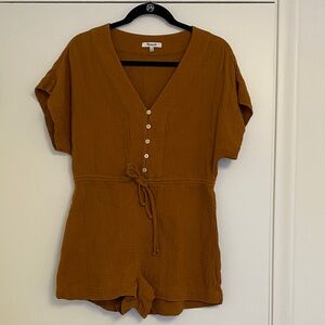 Madewell Burnt Orange Button-Up Gauze Romper